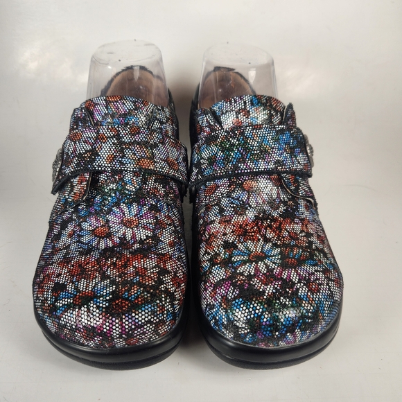 ALEGRIA Women's Joleen Shoes Size 7 Leather Mosaic Daisy Slip On Comfort Clogs - Picture 4 of 13